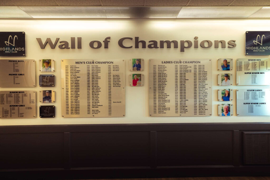 Award-winning Highlands Golf Club hall of fame wall.